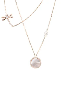 Dragon Fly Mother Of Pearl Layered Necklace Rosegold