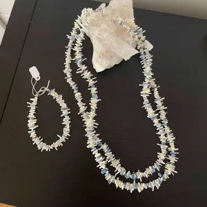 Dyed Coral Chip Necklace & Bracelet Matching Set Ivory Pastel Blue Coastal Resort