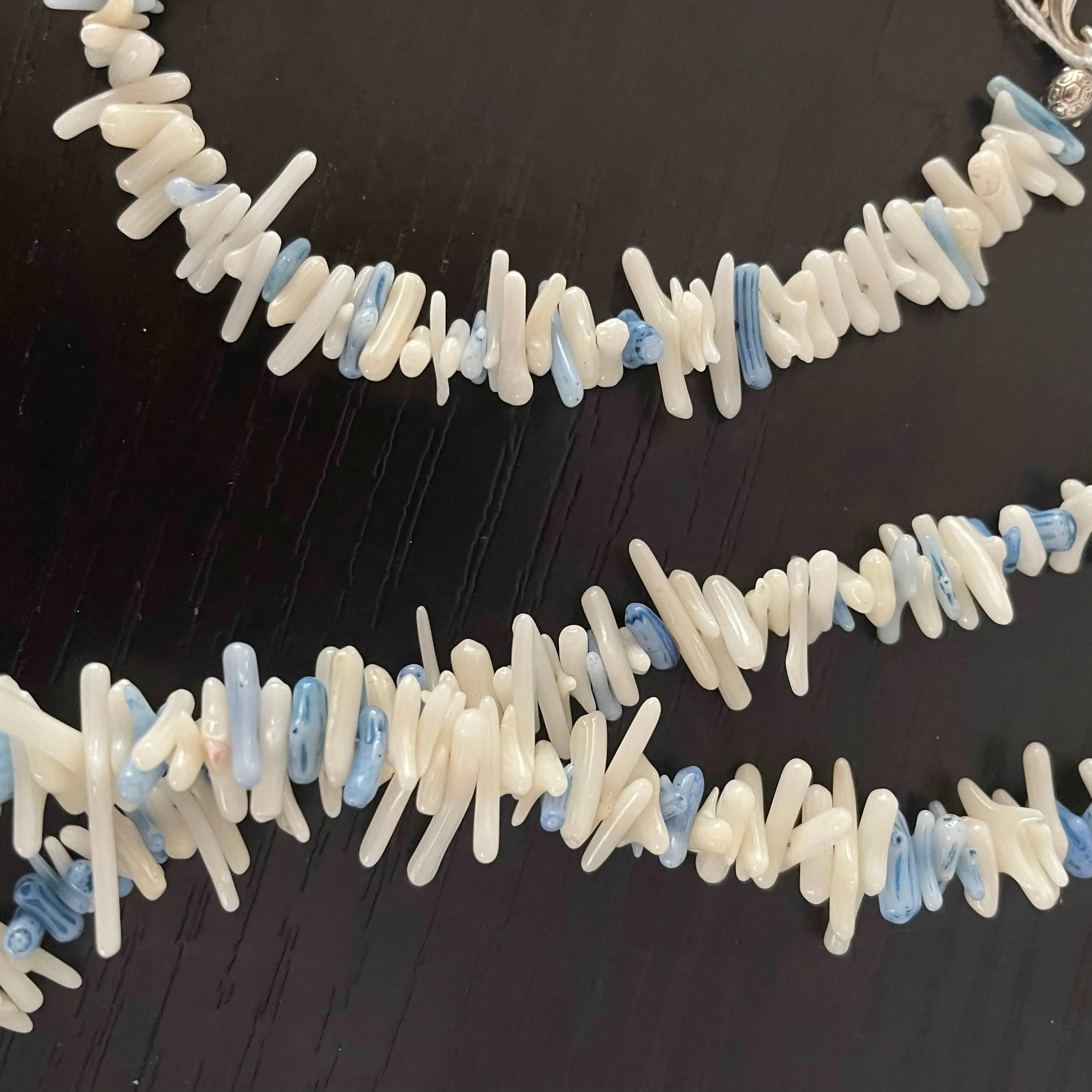 Dyed Coral Chip Necklace & Bracelet Matching Set Ivory Pastel Blue Coastal Resort