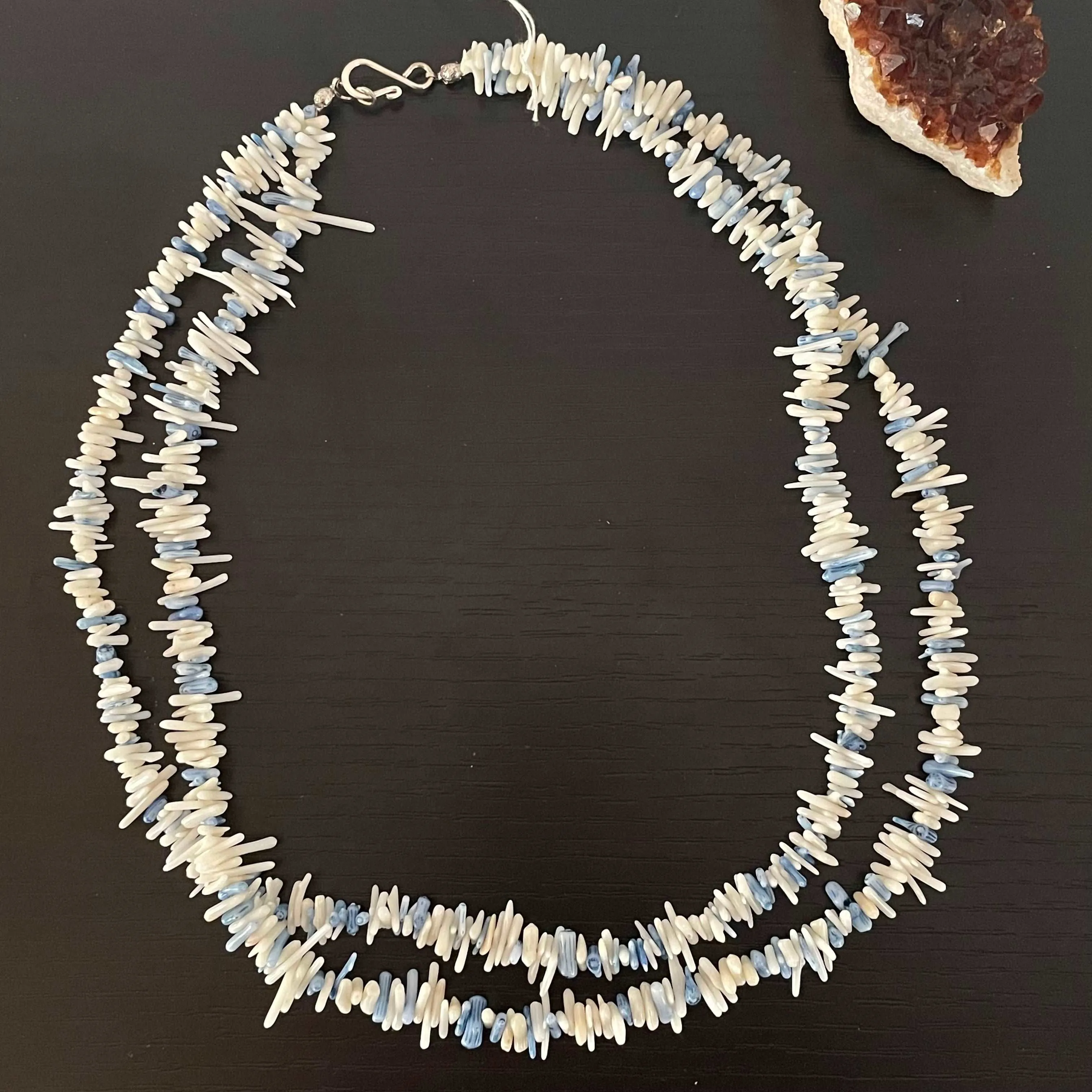 Dyed Coral Chip Necklace & Bracelet Matching Set Ivory Pastel Blue Coastal Resort