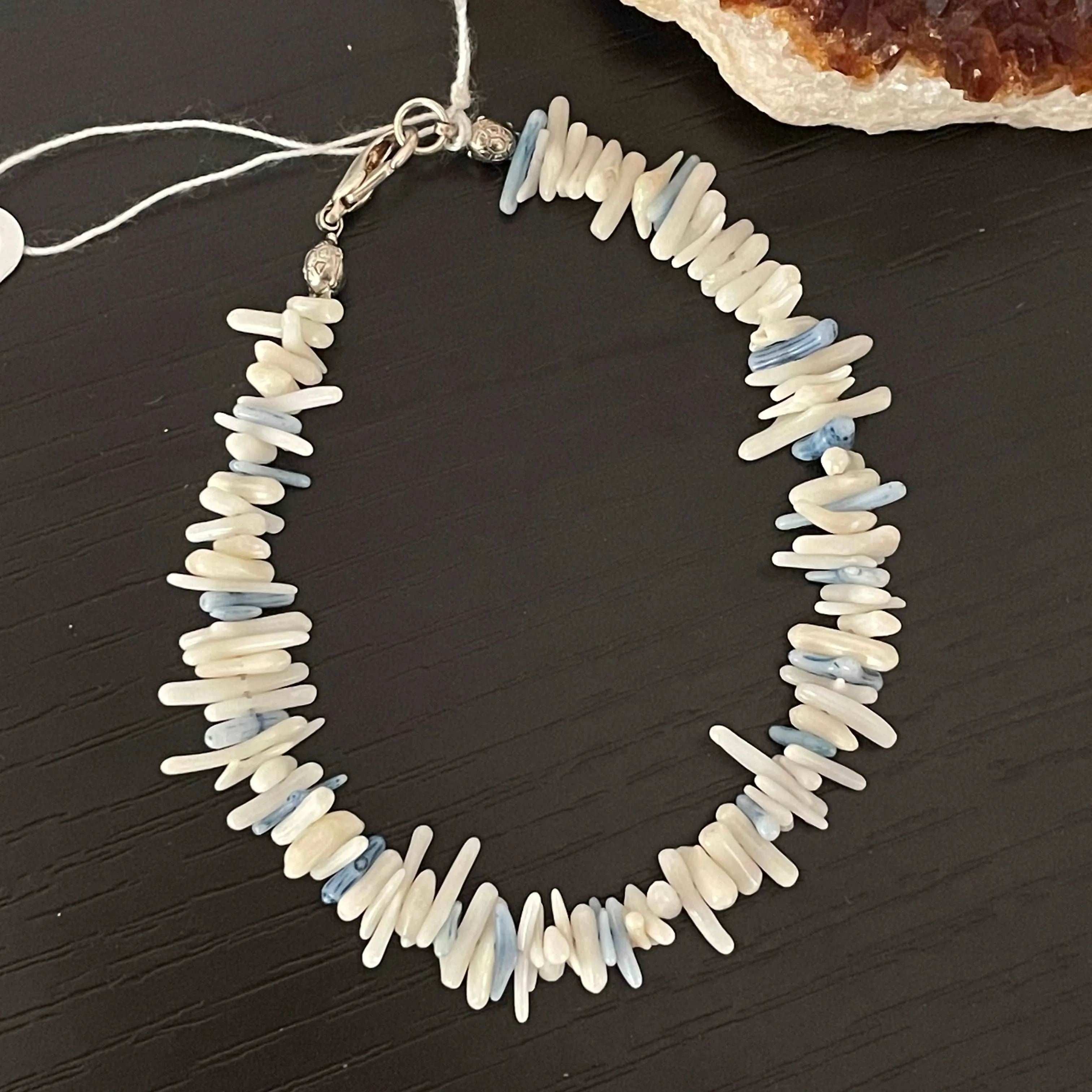 Dyed Coral Chip Necklace & Bracelet Matching Set Ivory Pastel Blue Coastal Resort