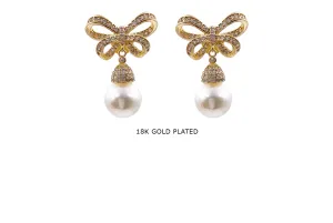 EB2075M Cubic Zirconia Bow Pearl Drop Earrings