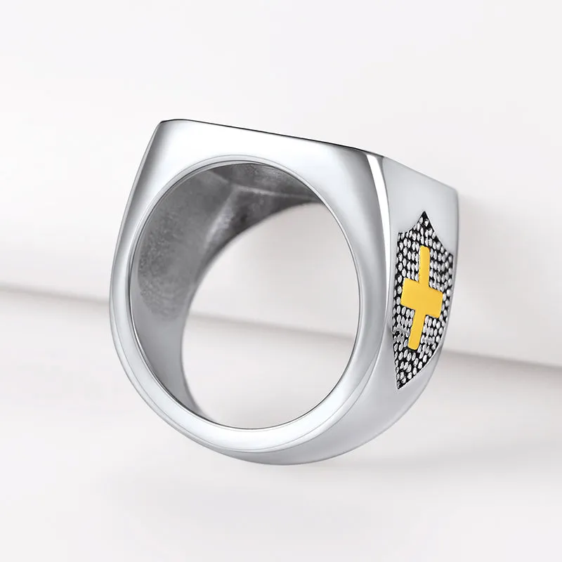 FaithHeart Jerusalem Cross Signet Ring For Men