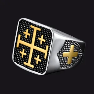 FaithHeart Jerusalem Cross Signet Ring For Men