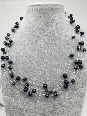 Five line Real Button Pearls Necklace