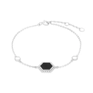 Flat Slice Hex Schwarzer Onyx Armband in 925 Sterling Silber
