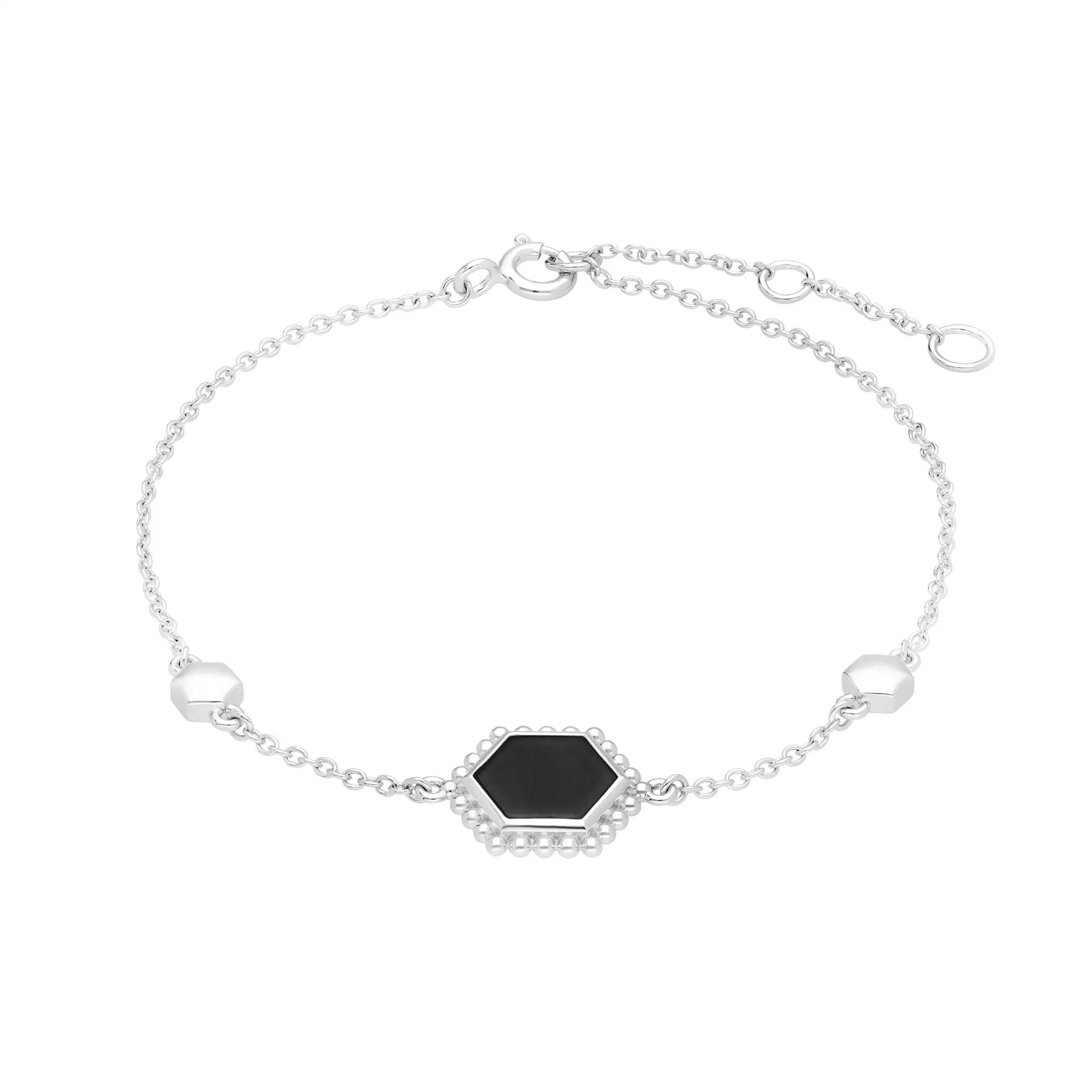 Flat Slice Hex Schwarzer Onyx Armband in 925 Sterling Silber