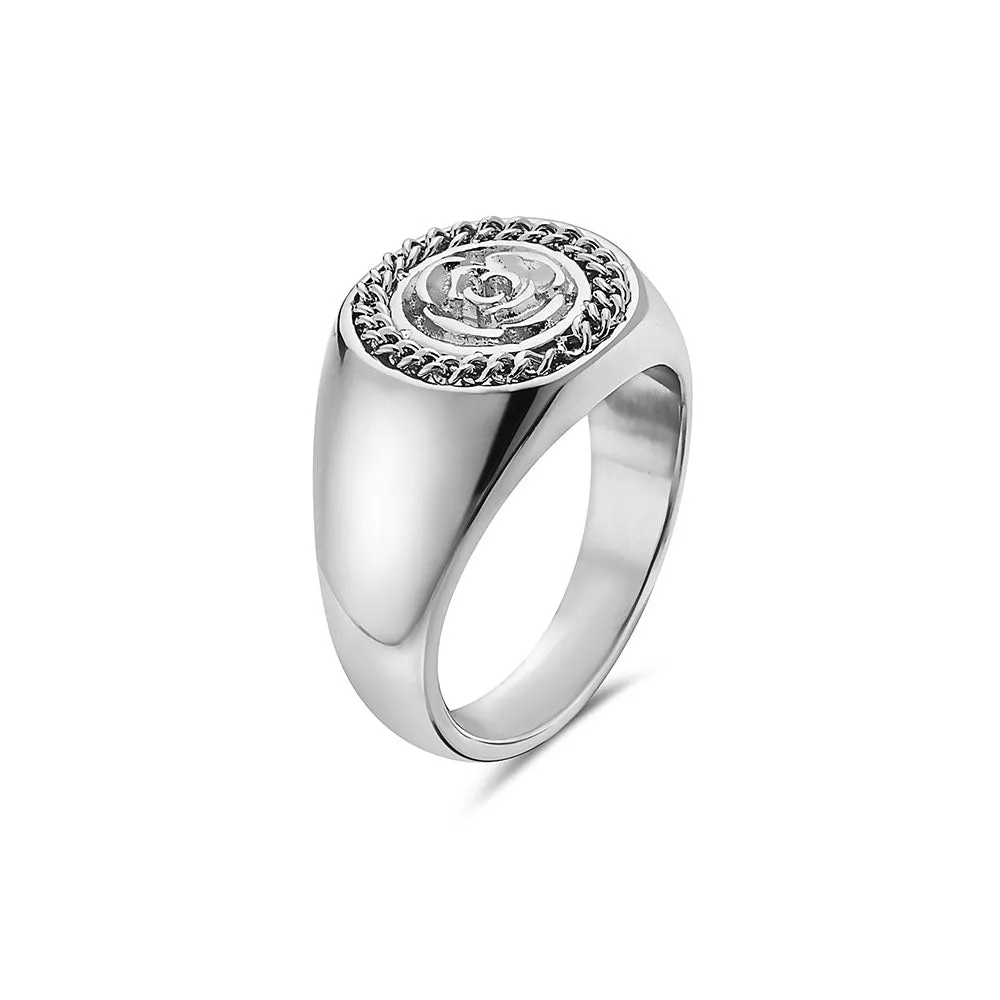 FLOWER GARDEN LEAVES CURB CHAIN CROWN SIGNET RING