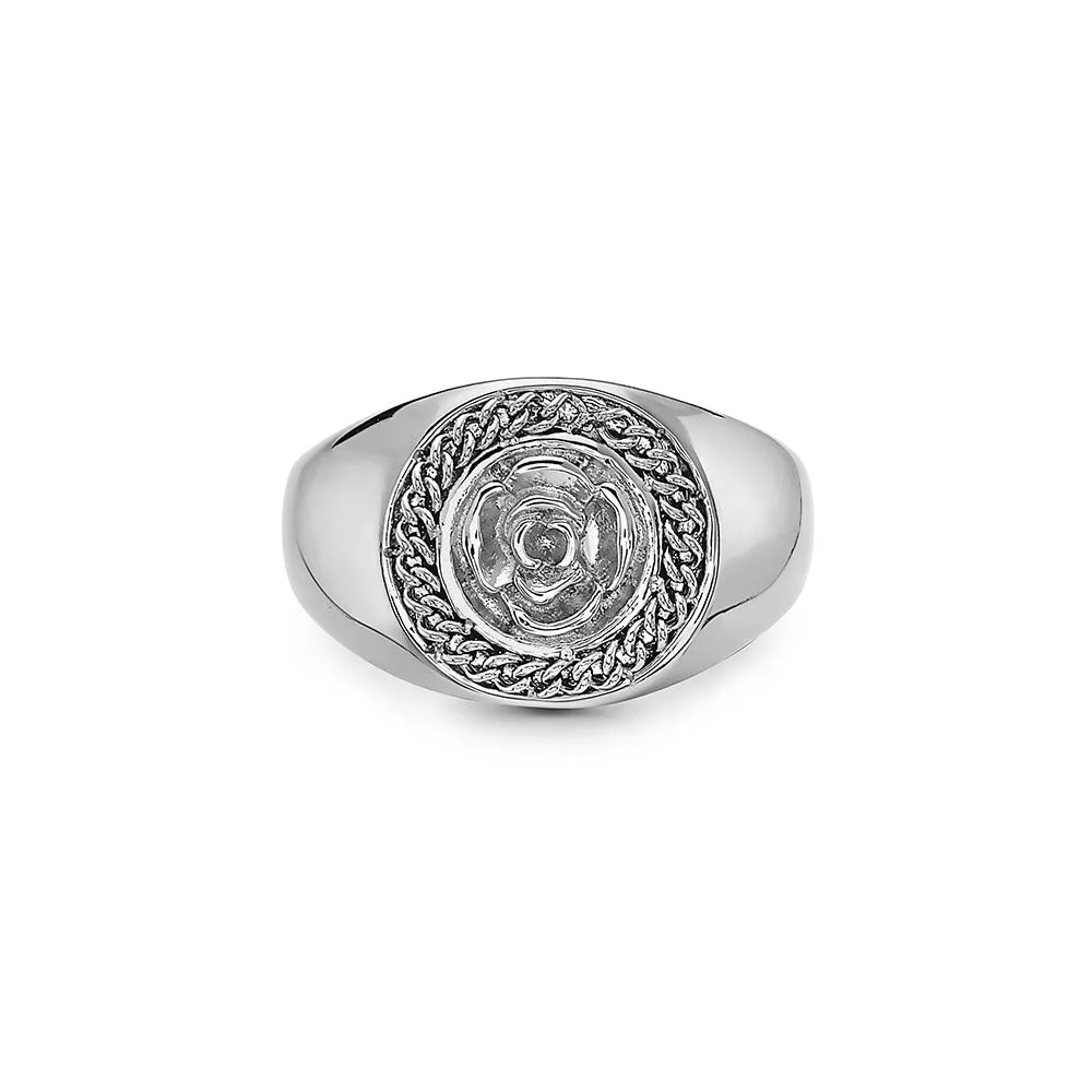FLOWER GARDEN LEAVES CURB CHAIN CROWN SIGNET RING