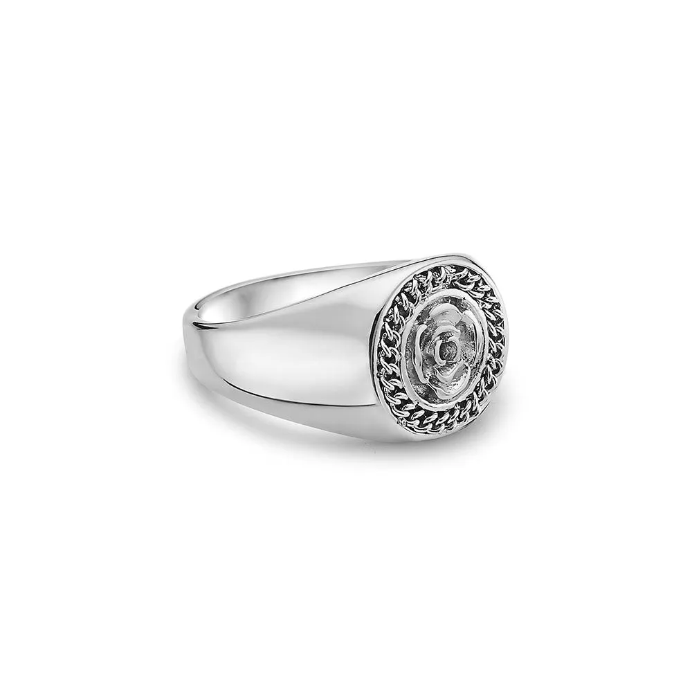 FLOWER GARDEN LEAVES CURB CHAIN CROWN SIGNET RING
