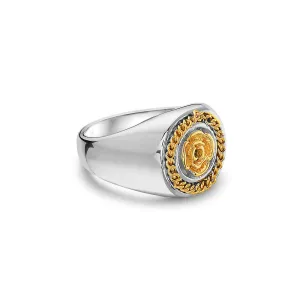 FLOWER GARDEN LEAVES CURB CHAIN CROWN SIGNET RING