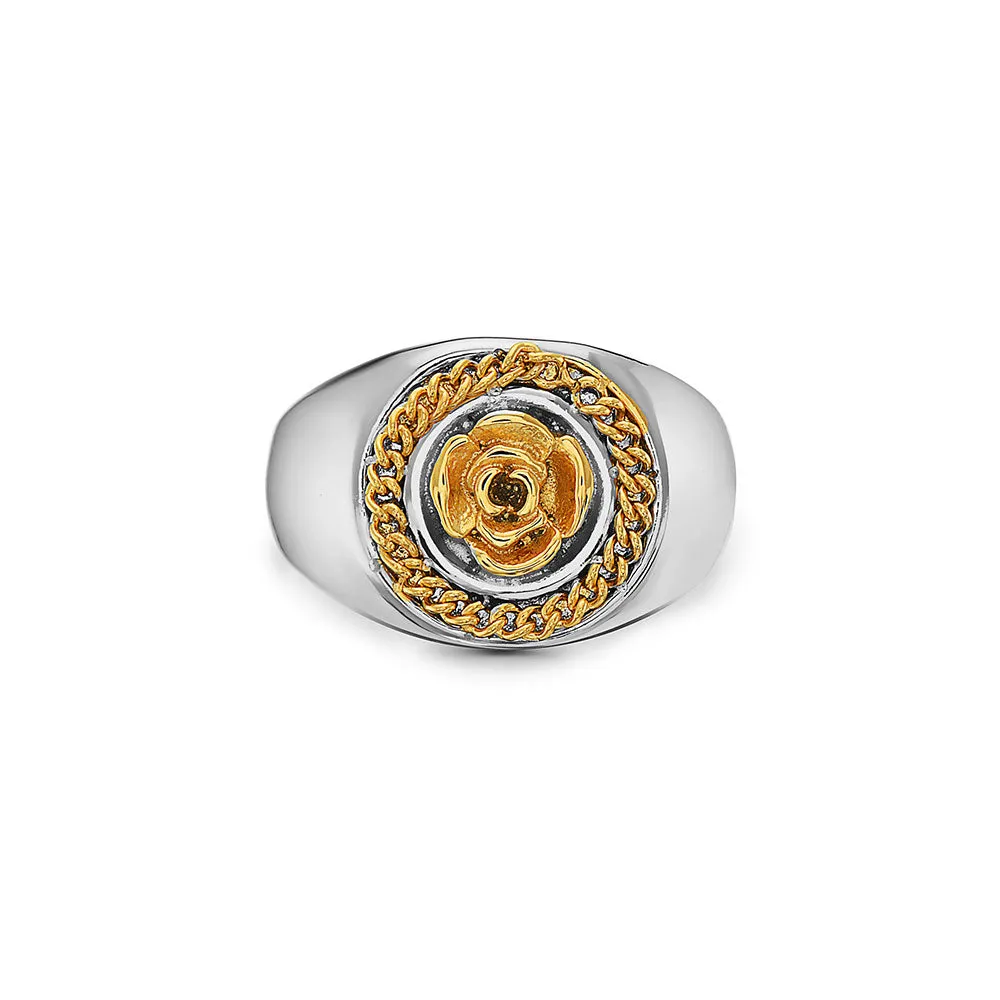 FLOWER GARDEN LEAVES CURB CHAIN CROWN SIGNET RING