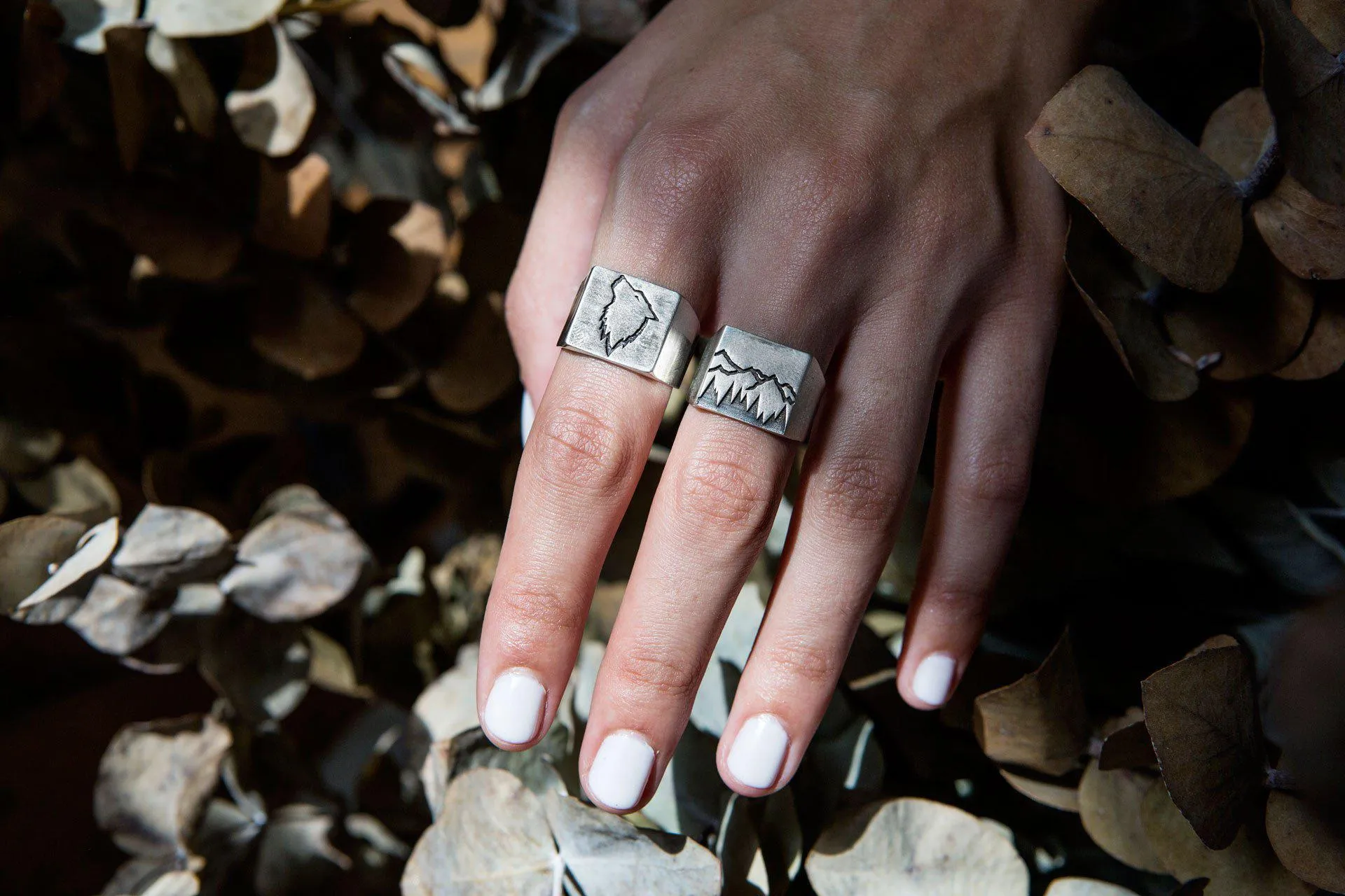 Forest and Mountains Signet Silver Ring