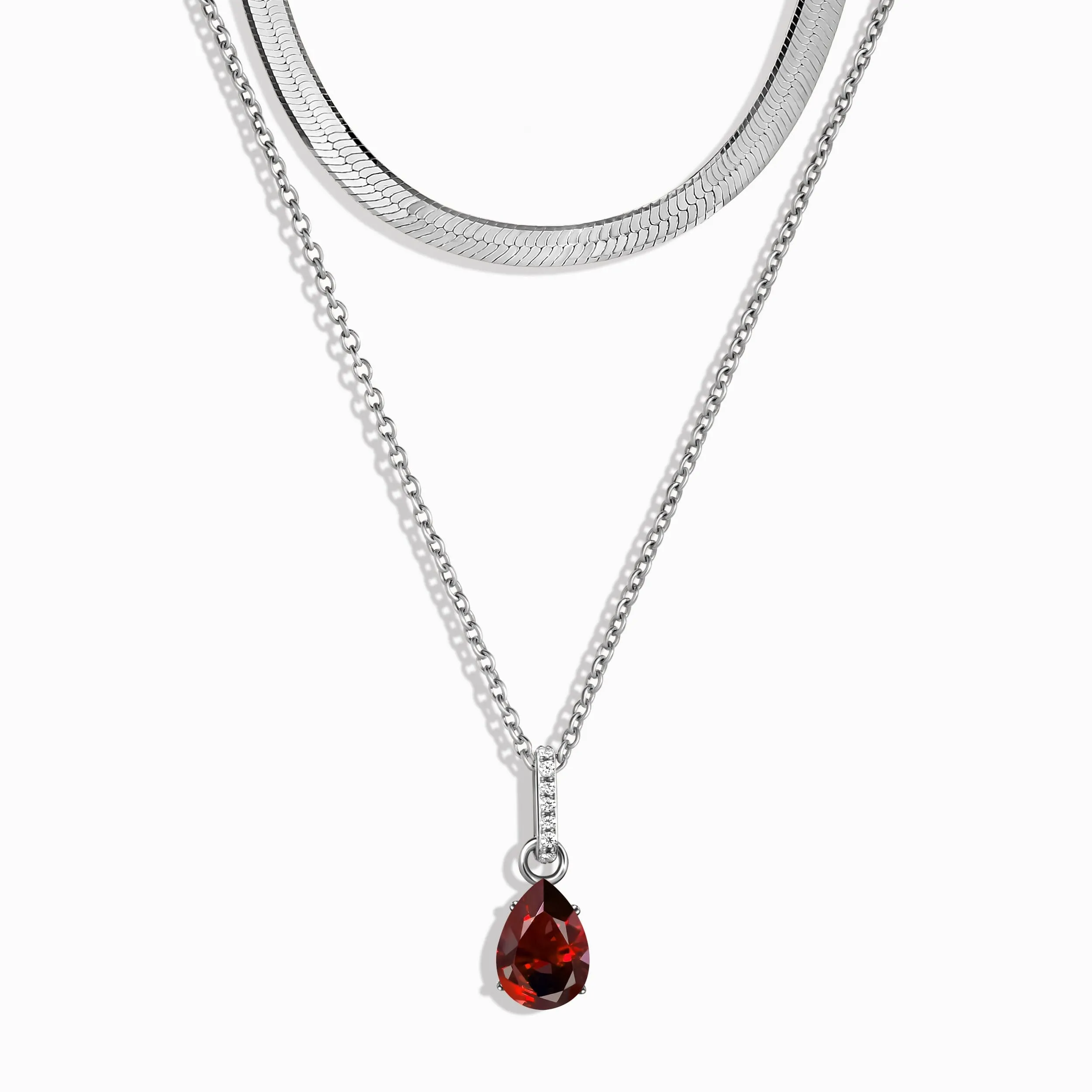 Garnet January Birthstone Sway Necklace & Herringbone Chain