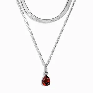 Garnet January Birthstone Sway Necklace & Herringbone Chain