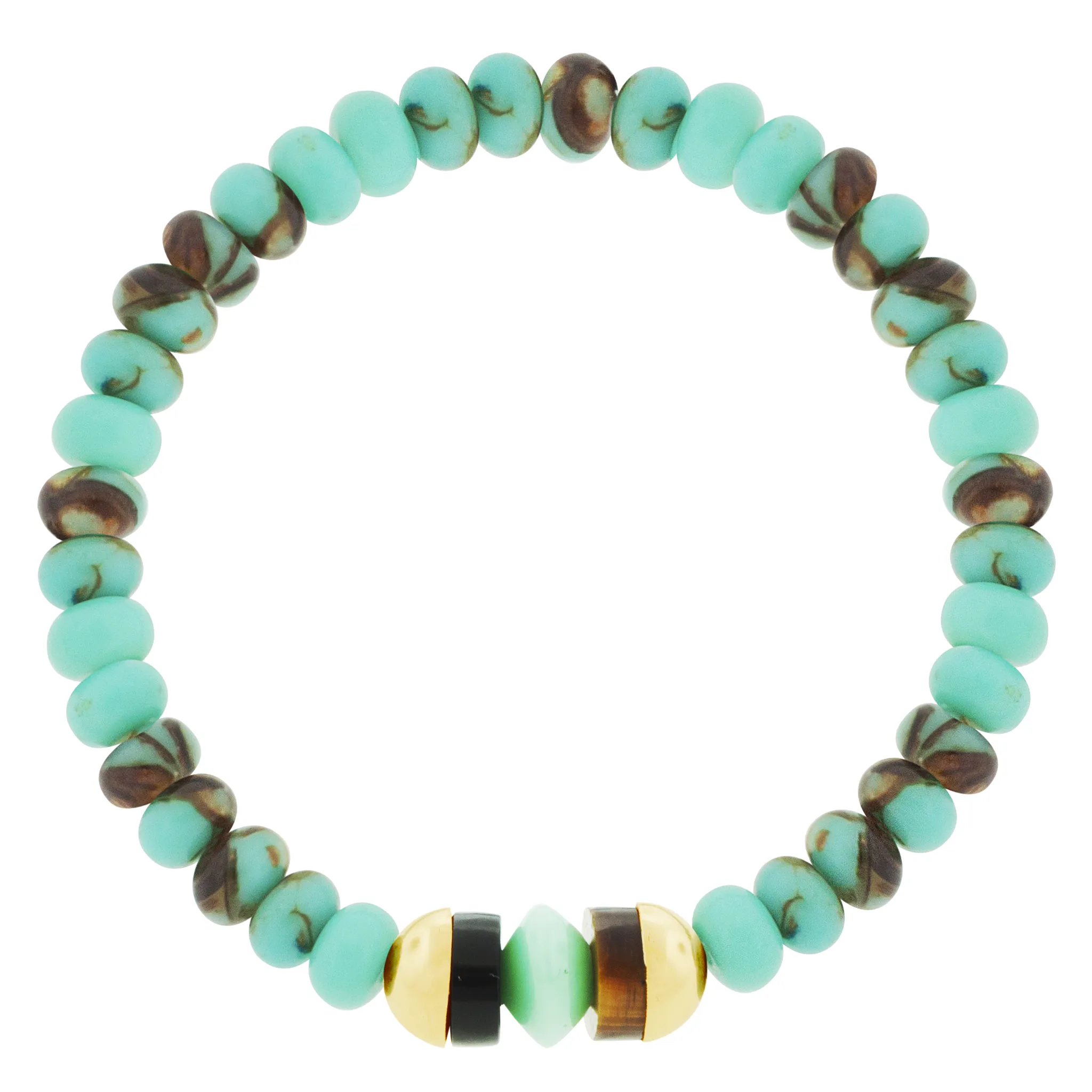 Gold Capped Triple Gemstone on Copper Jasper Beaded Bracelet