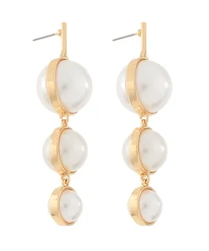 Gold Frame 3 Size Round Pearl Earrings
