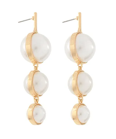 Gold Frame 3 Size Round Pearl Earrings