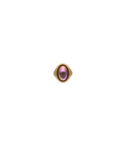Gold plated silver signet ring. Oval aubergine  pearl of 10x15 mm for men and women, ZALE Collection