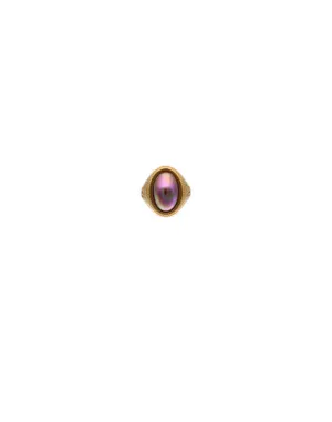 Gold plated silver signet ring. Oval aubergine  pearl of 10x15 mm for men and women, ZALE Collection