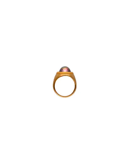 Gold plated silver signet ring. Oval aubergine  pearl of 10x15 mm for men and women, ZALE Collection