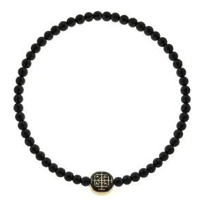 Good Luck Enameled Small Disk on Onyx Beaded Bracelet