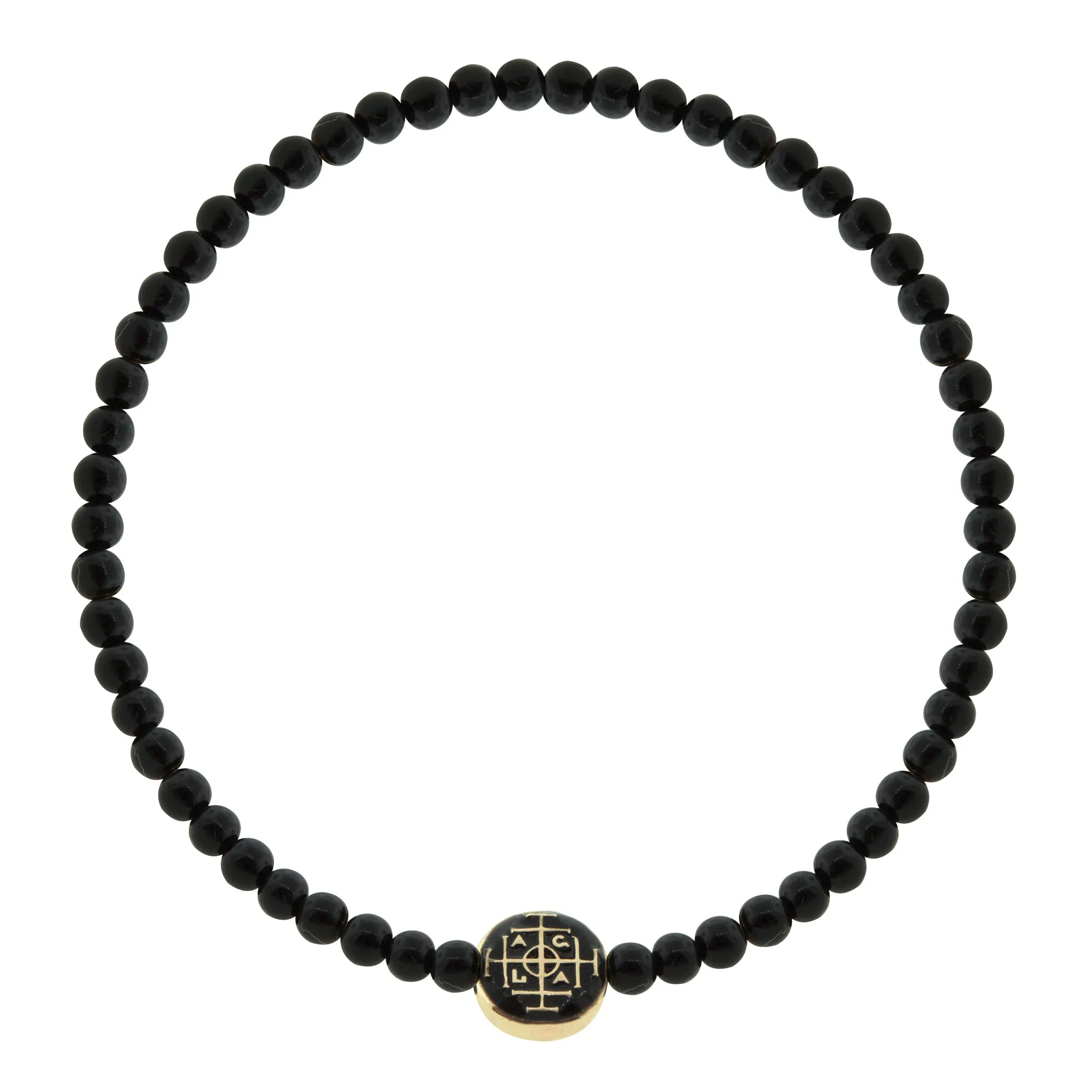 Good Luck Enameled Small Disk on Onyx Beaded Bracelet