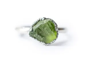Green Peridot ring | Raw peridot ring