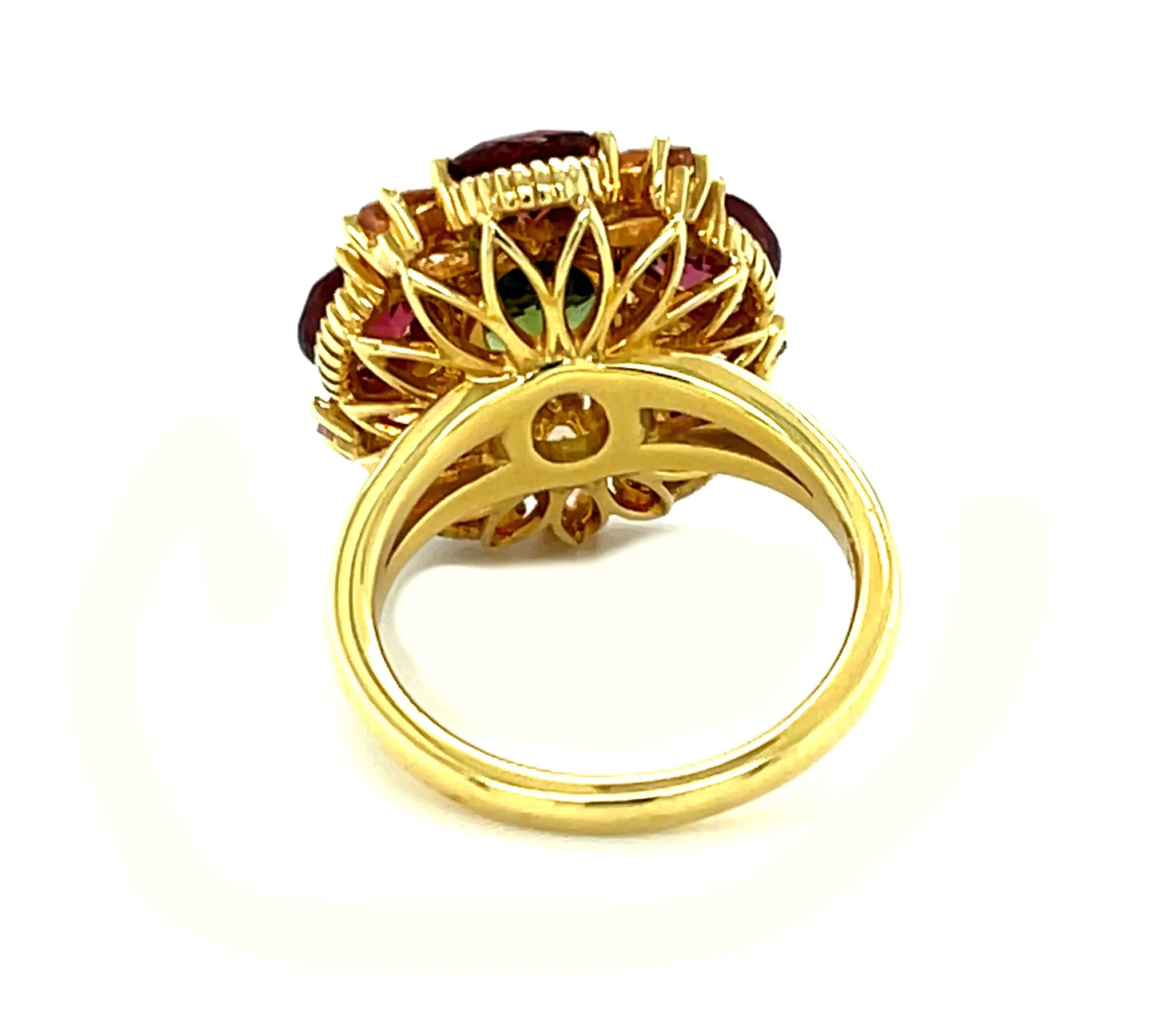 Green Tourmaline, Garnet & Precious Topaz Yellow Gold Gemstone Cluster Ring