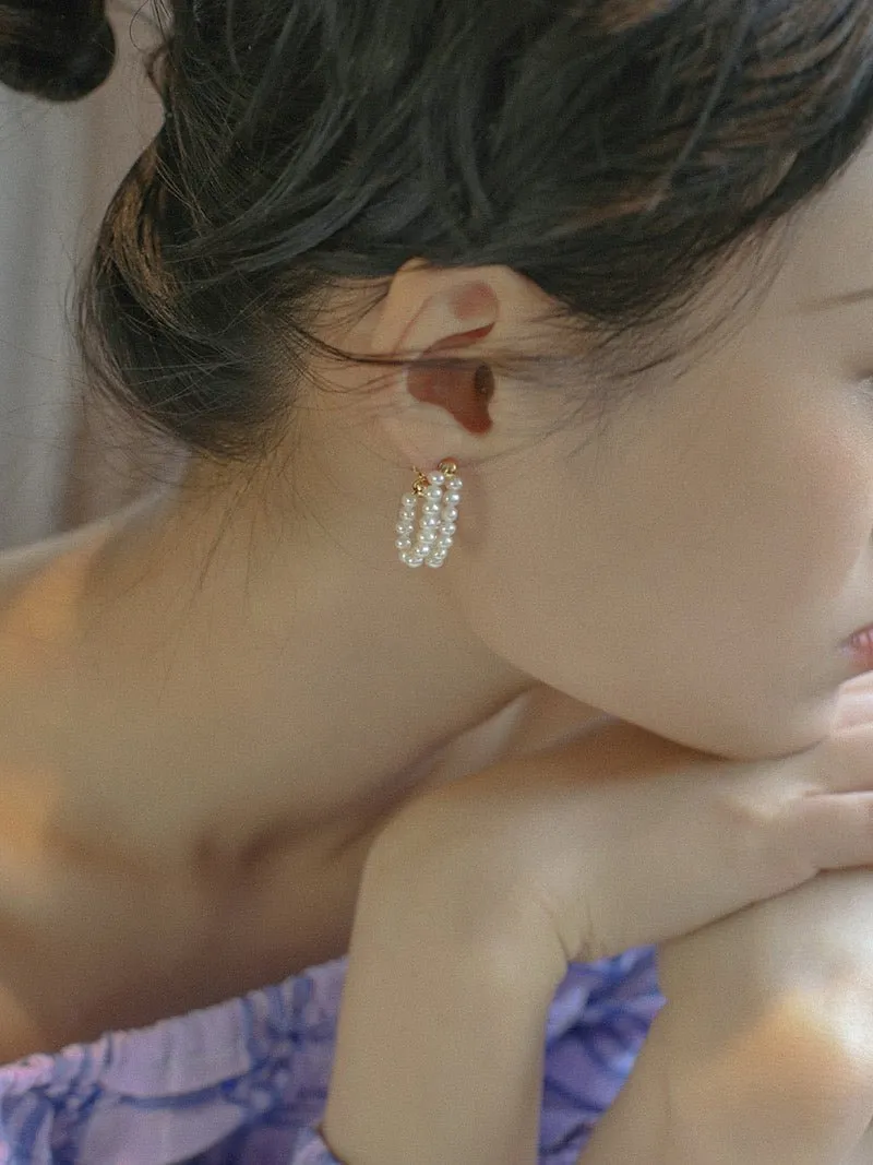 Handcrafted Double layer Pearl Hoop Earrings