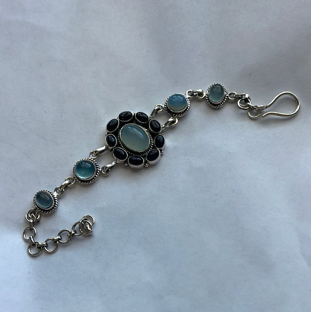 Handmade Onyx & Aqua Calcedony Chain Bracelet