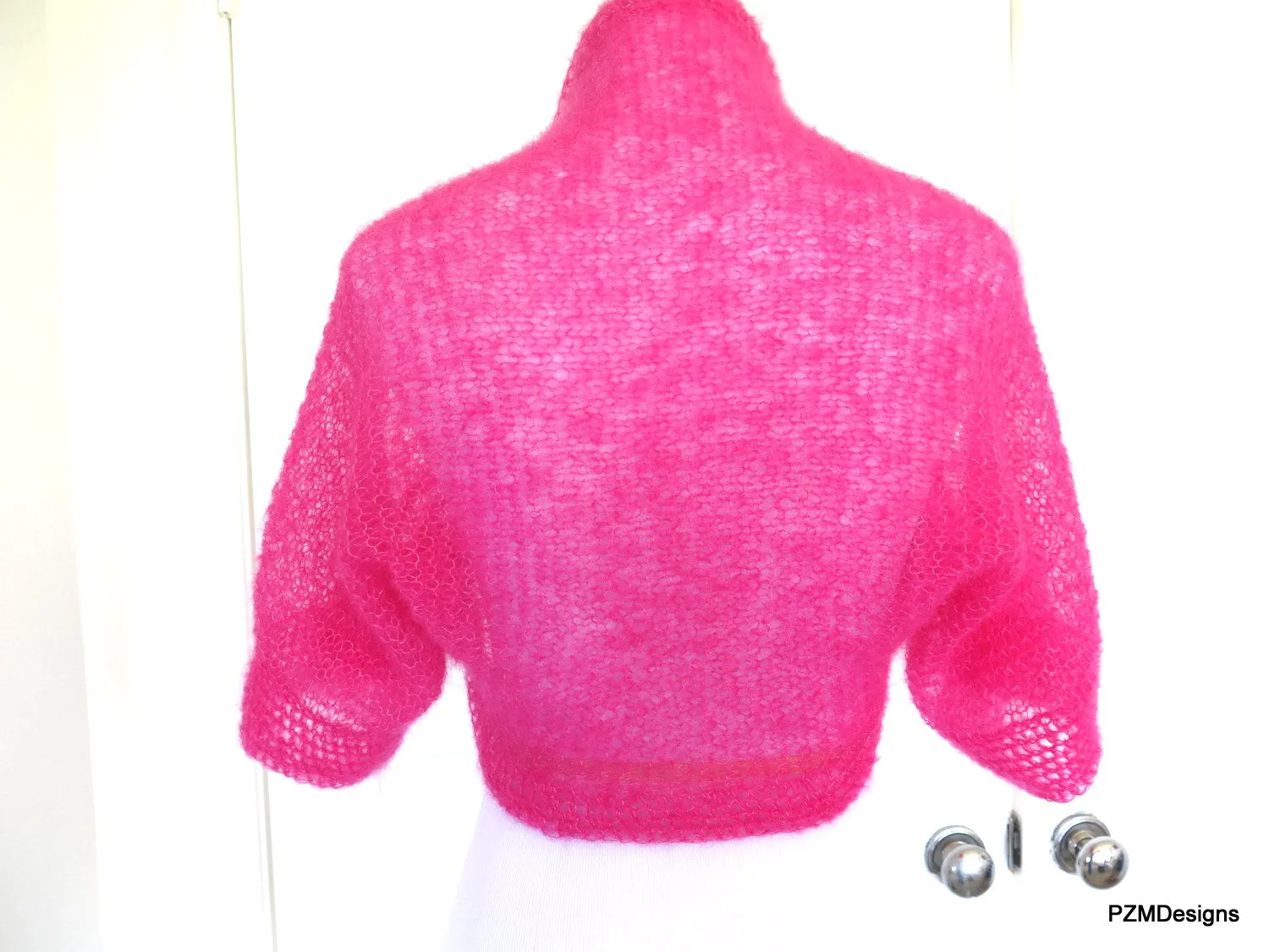Hot Coral Knit Silk Mohair Shrug, Modern Bridal Shrug