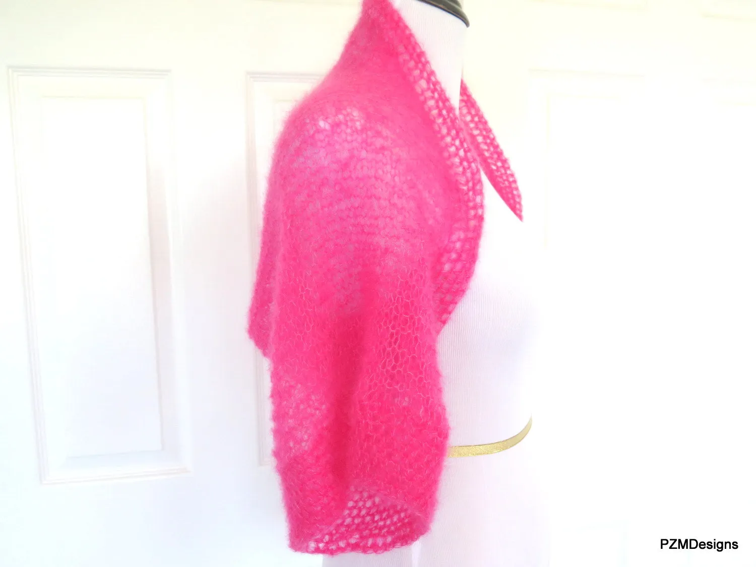 Hot Coral Knit Silk Mohair Shrug, Modern Bridal Shrug
