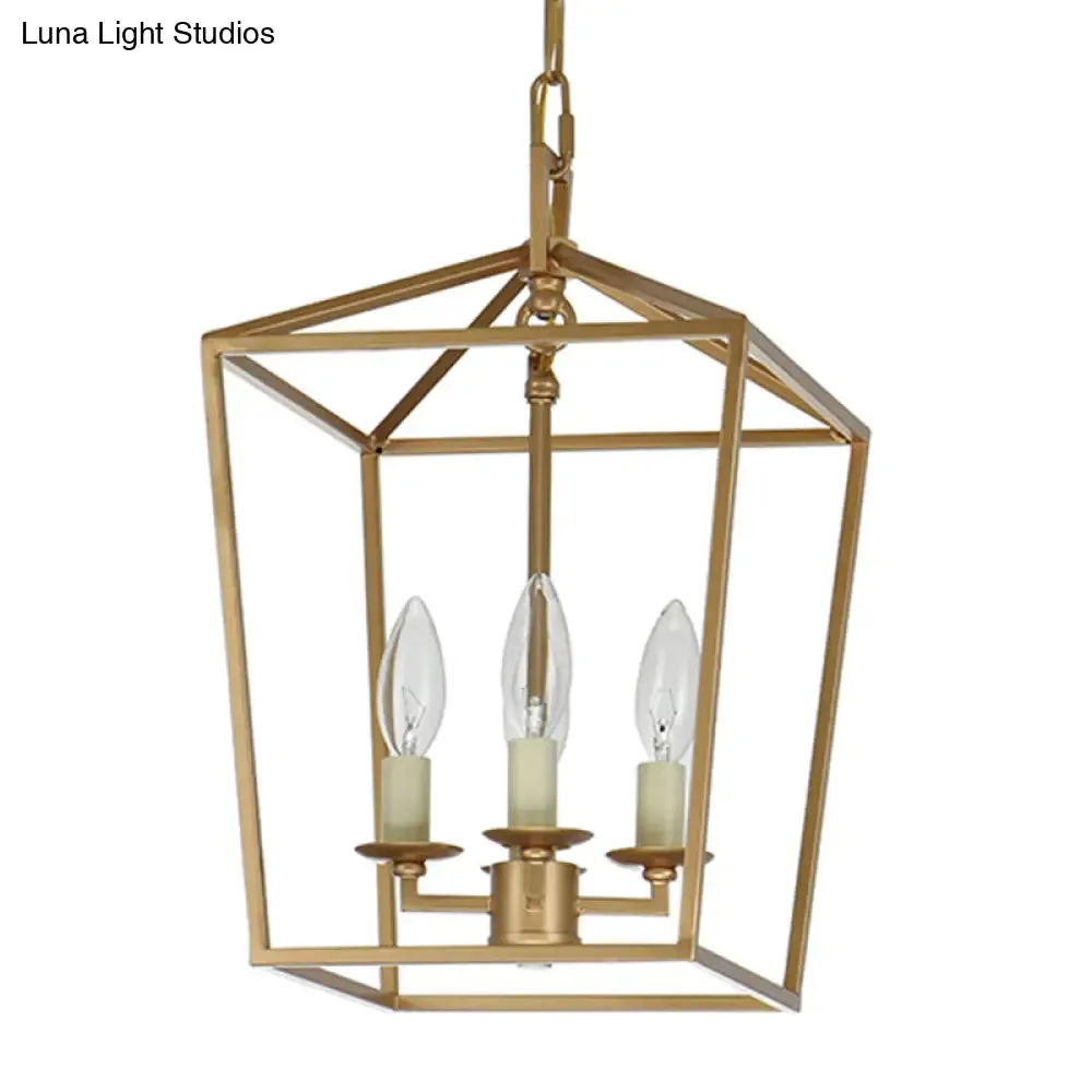 Industrial Cage Pendant Chandelier with Candle-inspired Design - 4-Light Metal Hanging Light