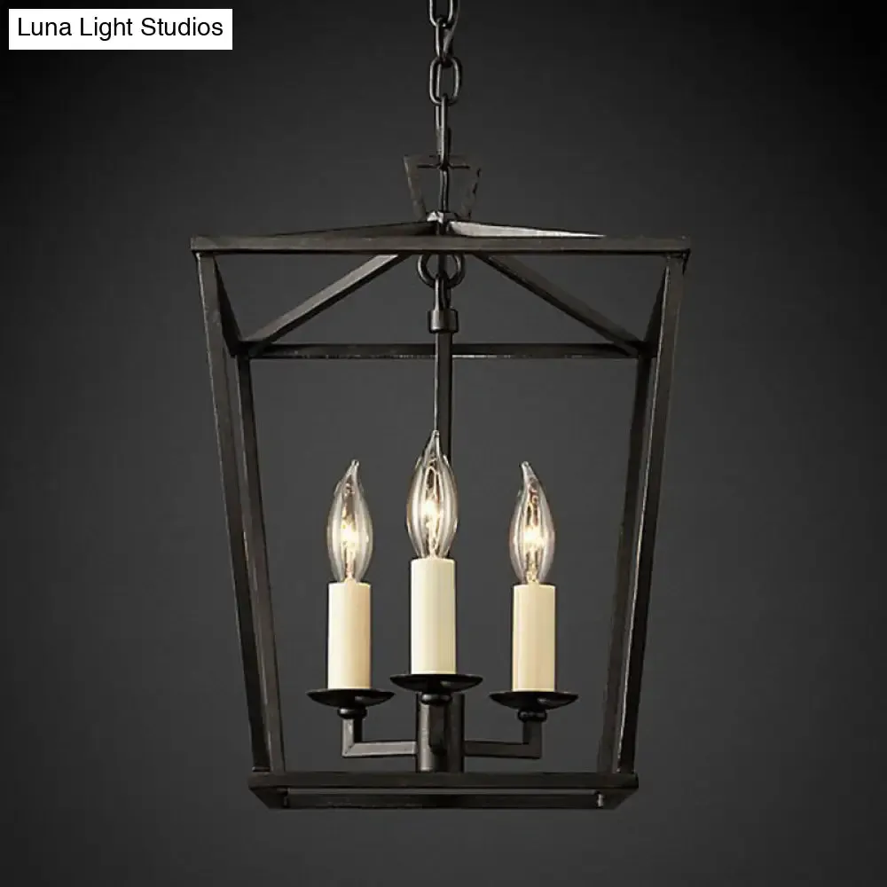 Industrial Cage Pendant Chandelier with Candle-inspired Design - 4-Light Metal Hanging Light