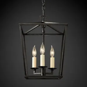 Industrial Cage Pendant Chandelier with Candle-inspired Design - 4-Light Metal Hanging Light