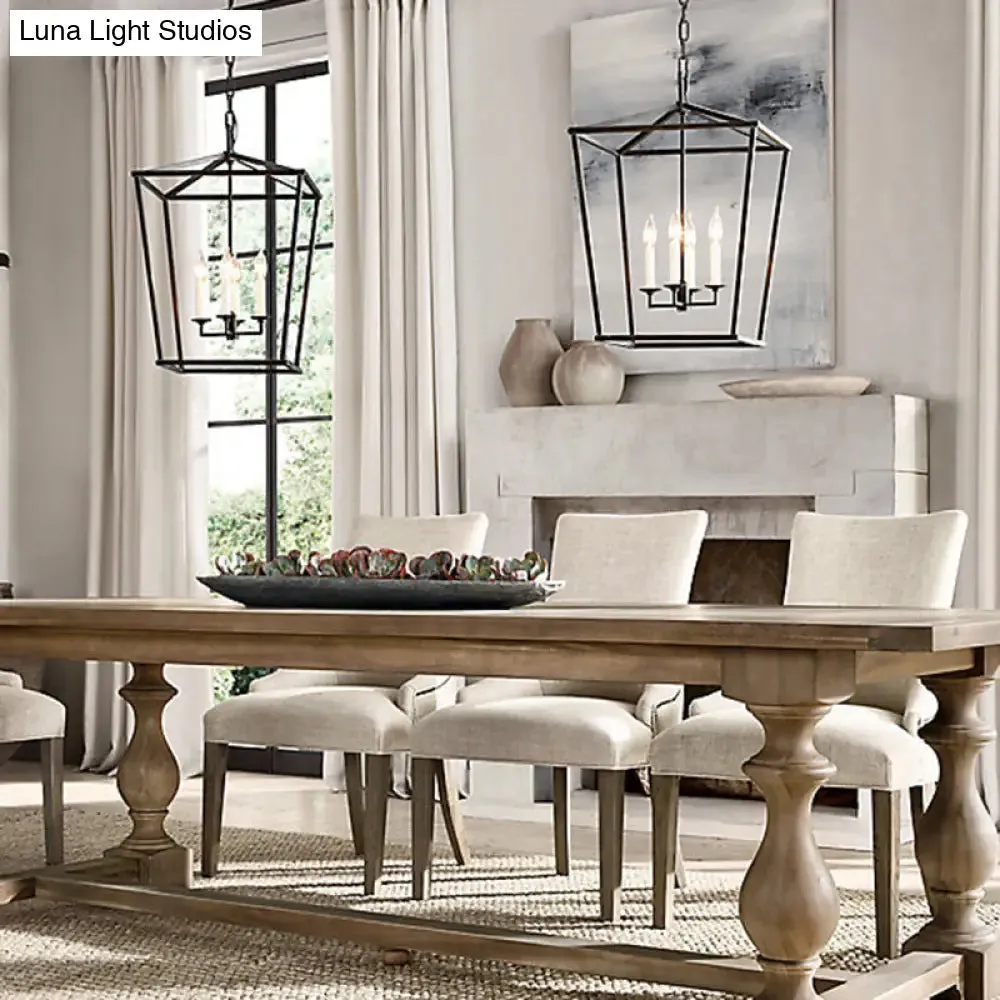 Industrial Cage Pendant Chandelier with Candle-inspired Design - 4-Light Metal Hanging Light