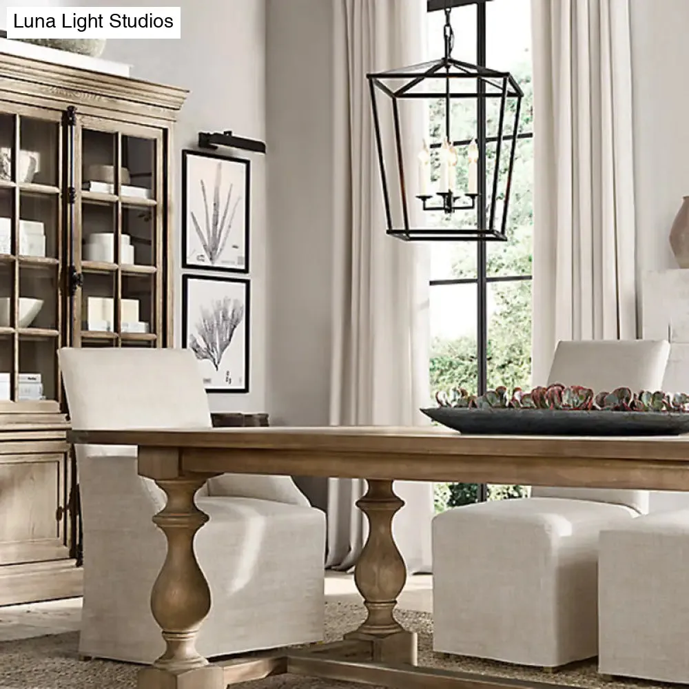 Industrial Cage Pendant Chandelier with Candle-inspired Design - 4-Light Metal Hanging Light