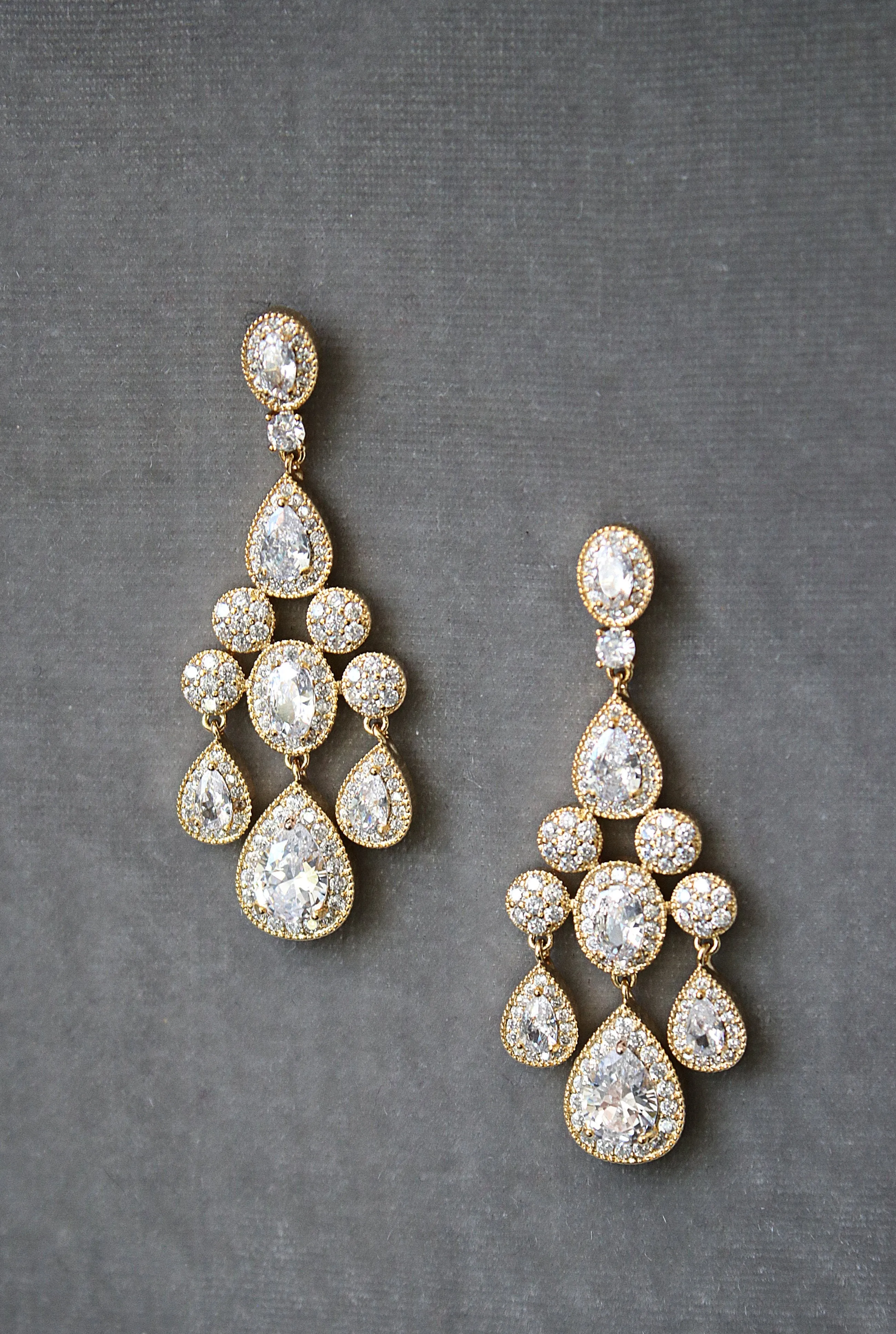 ISABELLA Gold Bridal Chandelier Earrings