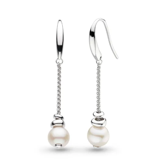 Kit Heath Sterling Silver Rhodium Plated Pearl Chain Drop Earrings (SI6849)