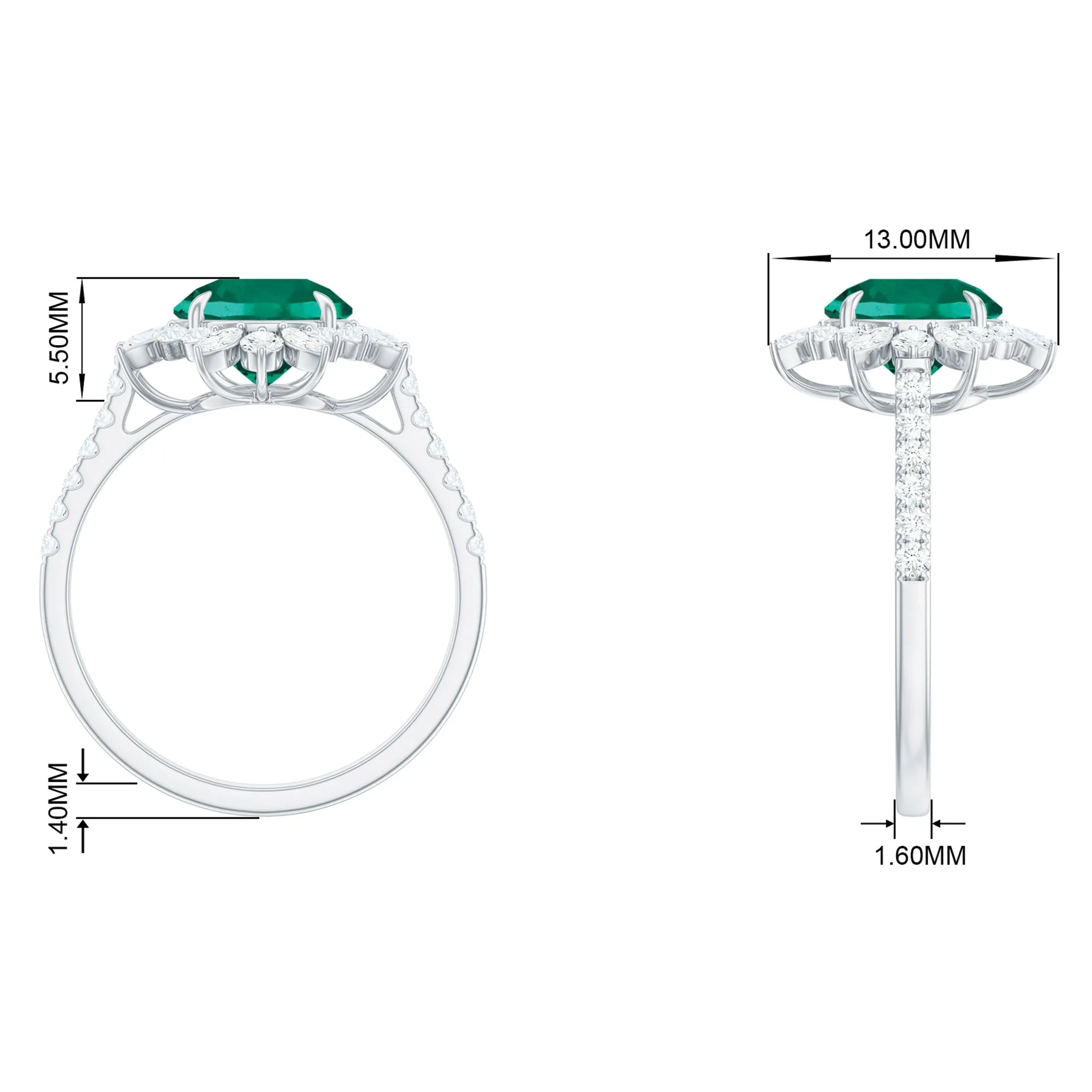 Lab-Created Emerald Cocktail Ring with Moissanite Floral Halo