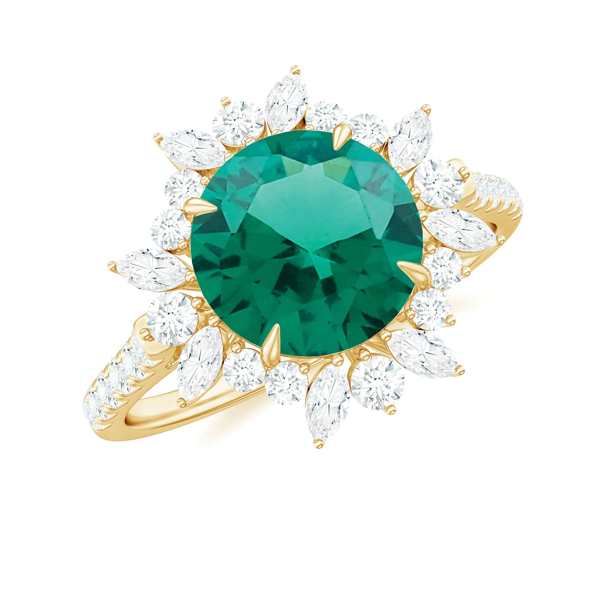 Lab-Created Emerald Cocktail Ring with Moissanite Floral Halo