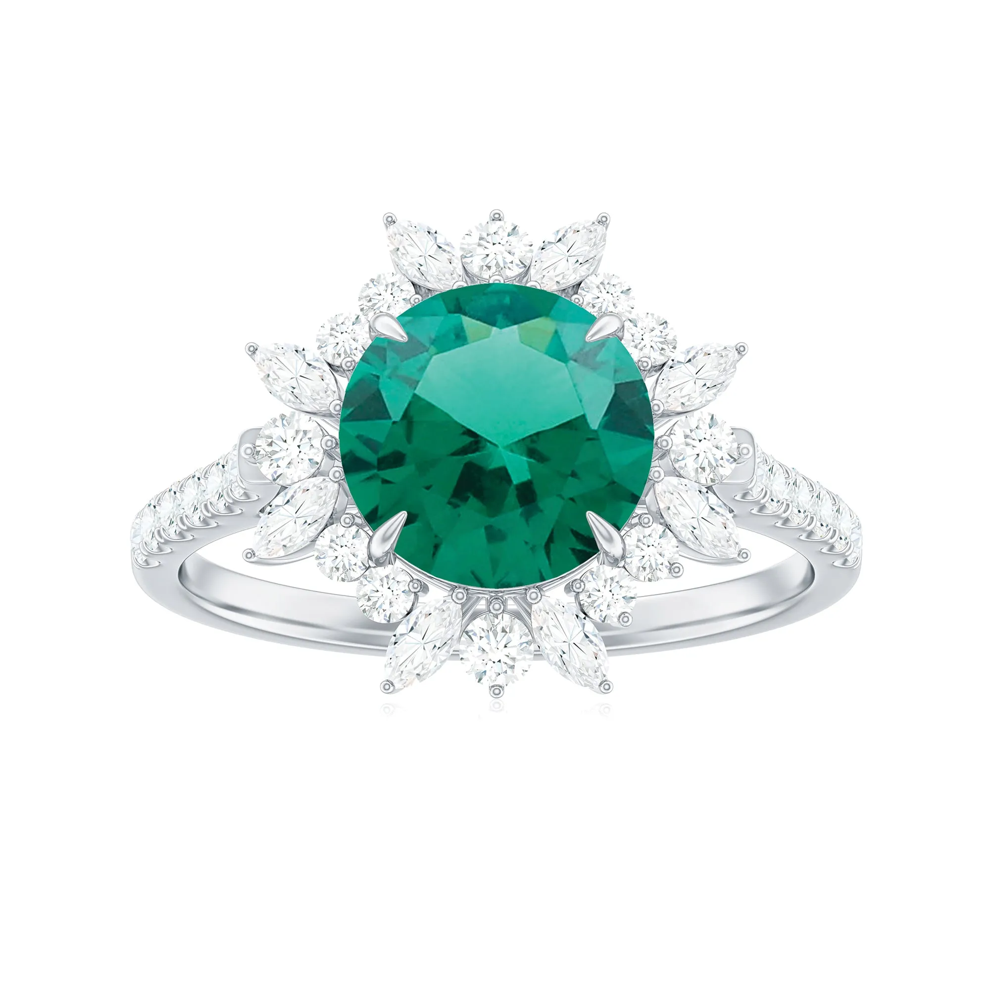 Lab-Created Emerald Cocktail Ring with Moissanite Floral Halo