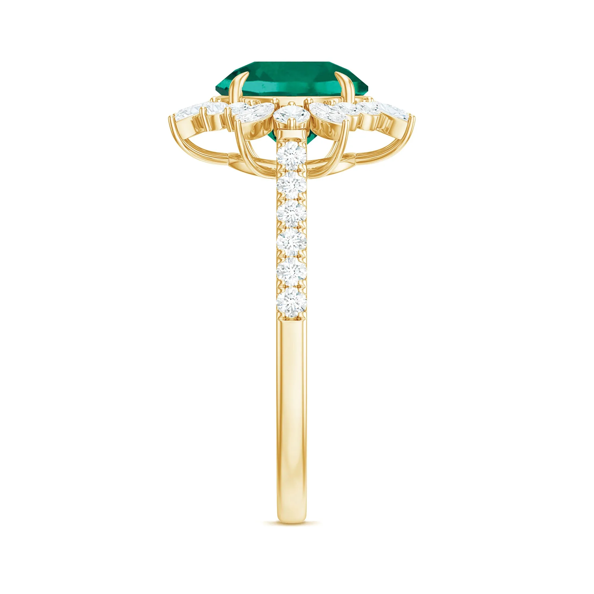 Lab-Created Emerald Cocktail Ring with Moissanite Floral Halo