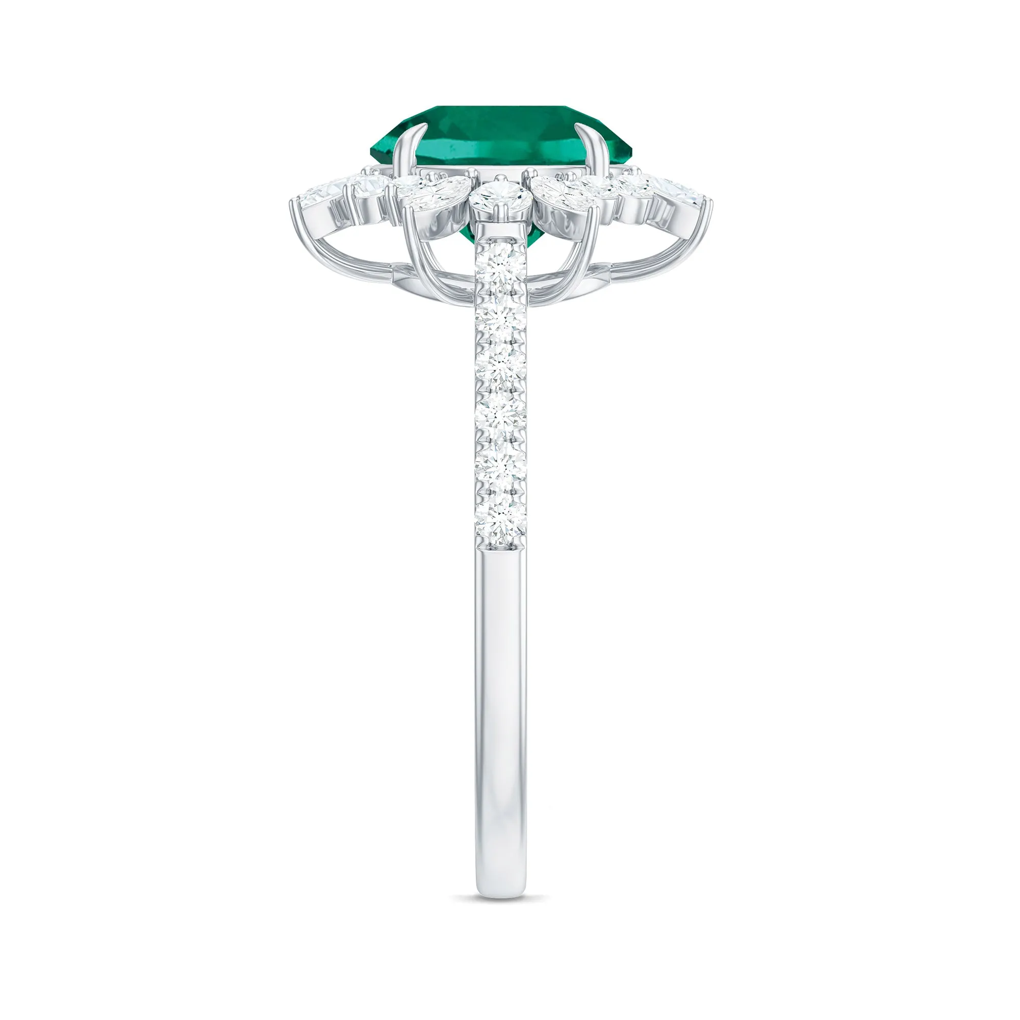 Lab-Created Emerald Cocktail Ring with Moissanite Floral Halo