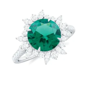 Lab-Created Emerald Cocktail Ring with Moissanite Floral Halo