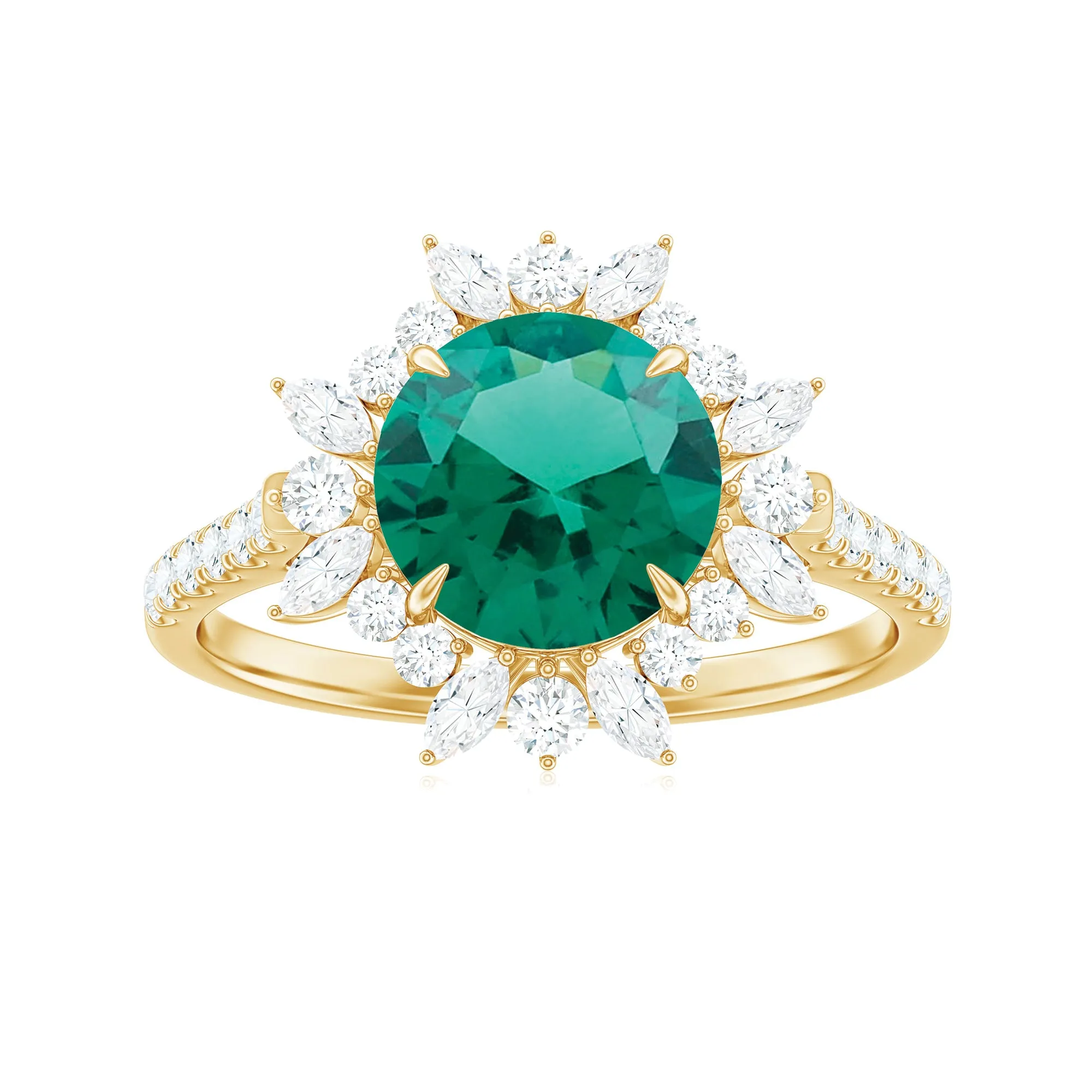 Lab-Created Emerald Cocktail Ring with Moissanite Floral Halo