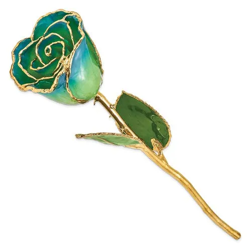 Lacquer Dipped 24k Gold Trim Peridot & Navy Real Rose