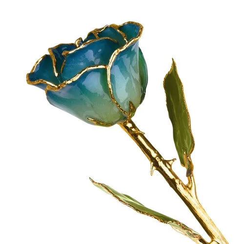 Lacquer Dipped 24k Gold Trim Peridot & Navy Real Rose