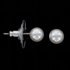 Ladies 6MM White Pearl Earrings